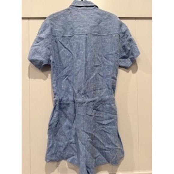 NWOT Fifteen Twenty Blue Linen Blend Belted Short Sleeve Romper Jumpsuit - Picture 4 of 4